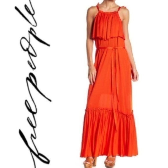 NWT Free People Coco Ruffle Tier Maxi Gown in Fire - Picture 7 of 9